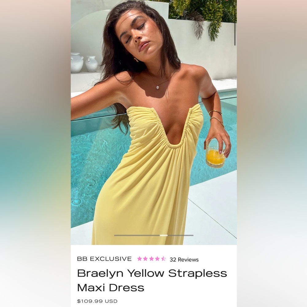 Beginning boutique Braelyn Yellow Strapless Maxi Dress
